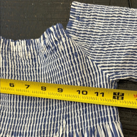 Zara Woman Off Shoulder Shirred Tunic or Mini Dress Coastal Stripe White Blue XS - Picture 8 of 9